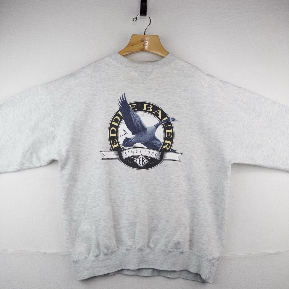 90's Vtg Eddie Bauer Gray Sweatshirt Mens XL Goose Big Logo Outdoors Crewneck - Picture 3 of 14